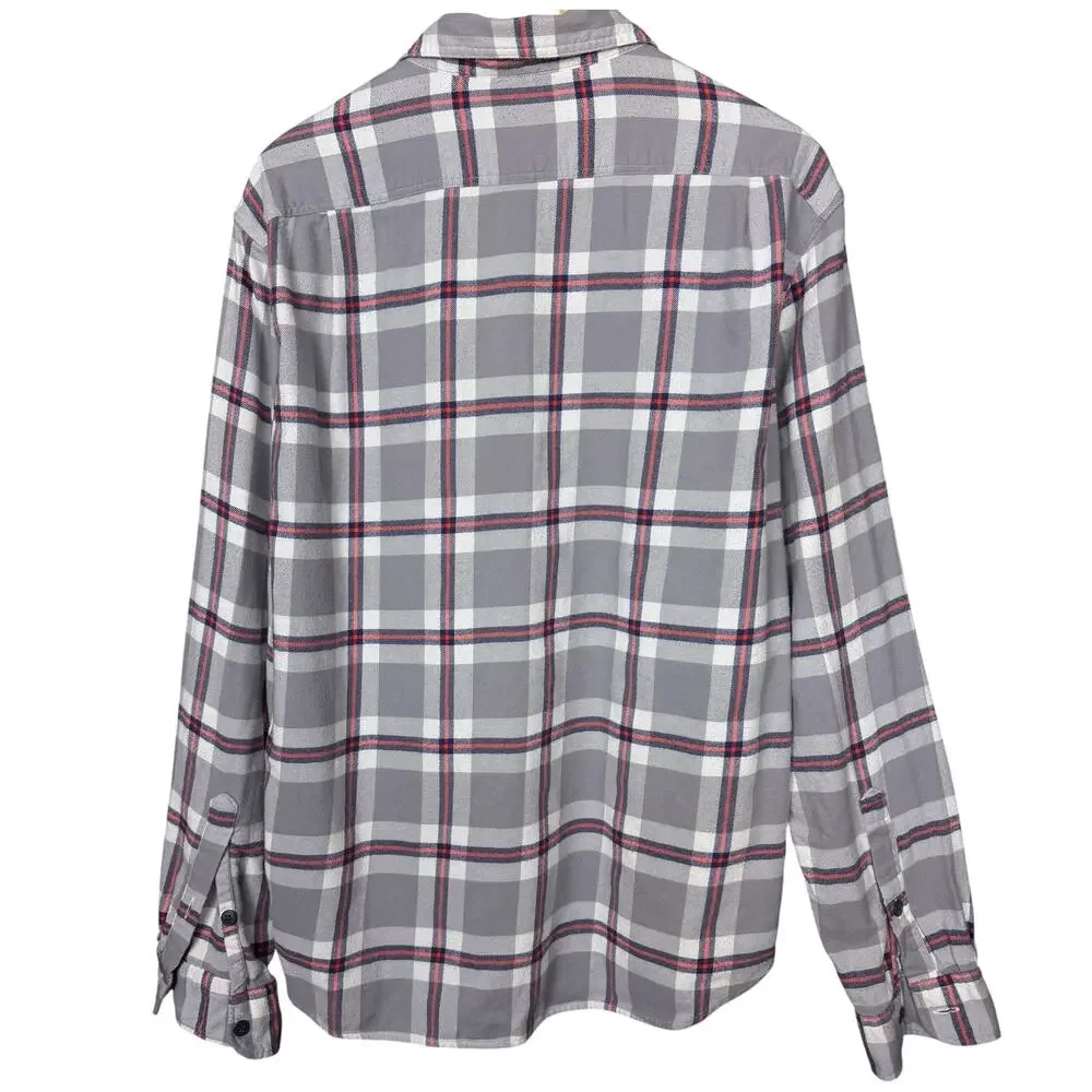 J.Crew Shirt Men Large Gray Plaid Flannel Button Front Long Sleeve Shirt Pockets